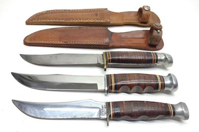 Sale Photo Thumbnail #271: 3 Fixed Blade Hunting Knives (Ka-Bar, Kinfolks...)
