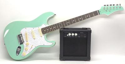 Sale Photo Thumbnail #199: Stratocaster Style Seafoam Electric Guitar w/ Amp