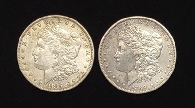 Sale Photo Thumbnail #308: (2) Morgan Dollar US Coins (1889 & 1896)
