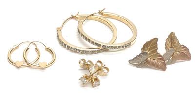 Sale Photo Thumbnail #194: 4 Pairs of 14K Gold Post & Hoop Earrings