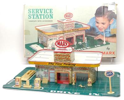 Sale Photo Thumbnail #231: Marx Sky-View Service Station Tin Litho Toy w/ Box