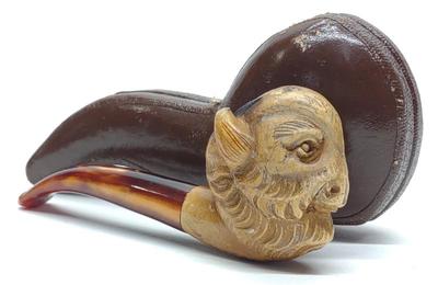 Sale Photo Thumbnail #211: Carved Meerschaum Buffalo Head Pipe w/ Case (CAO)