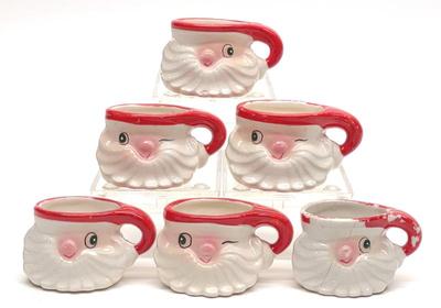 Sale Photo Thumbnail #502: (6) 1959 Howard Holt Winking Santa Miniature Mugs
