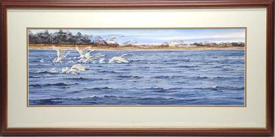 Sale Photo Thumbnail #34: Ned Ewell Original Watercolor of Swans Flying
