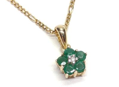 Sale Photo Thumbnail #45: 14K Gold Emerald & Diamond Pendant & Figaro Chain
