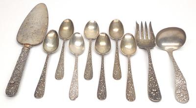 Sale Photo Thumbnail #296: 10 pc Sterling Silver Stieff Rose Repousse Set