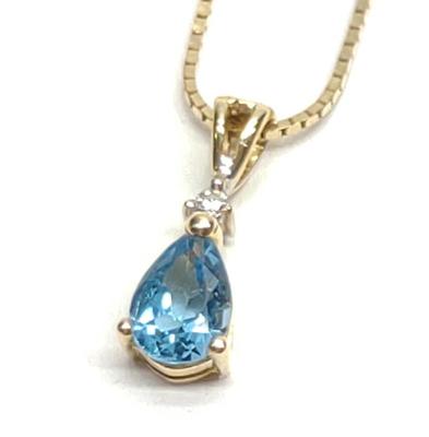 Sale Photo Thumbnail #119: 14K Gold Topaz & Diamond Pendant w/ 14K Box Chain