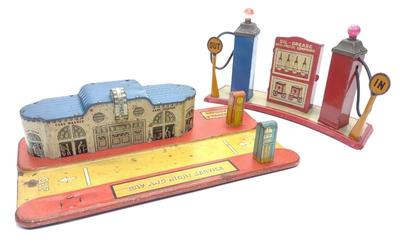 Sale Photo Thumbnail #207: Marx Blue Bird Garage & Gas Pump Station Tin Toys