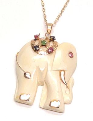 Sale Photo Thumbnail #179: 14K Gold Gemstone Elephant Pendant & Chain (18")