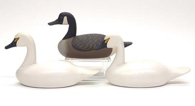 Sale Photo Thumbnail #373: 3 Roger Urie Miniature Canada Goose & Swan Decoys