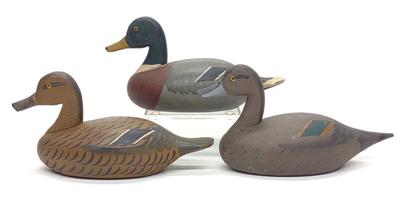 Sale Photo Thumbnail #370: 3 Jess Urie Miniature Mallard & Pintail Duck Decoy