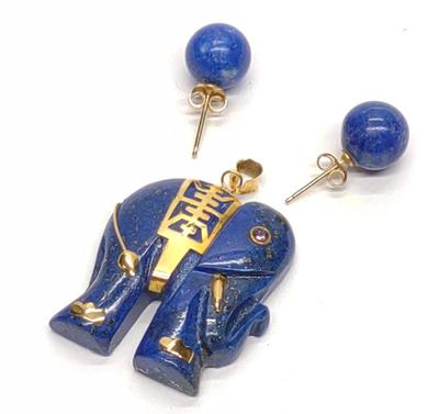 Sale Photo Thumbnail #173: 14K Lapis Lazuli Elephant Pendant & Earring Set