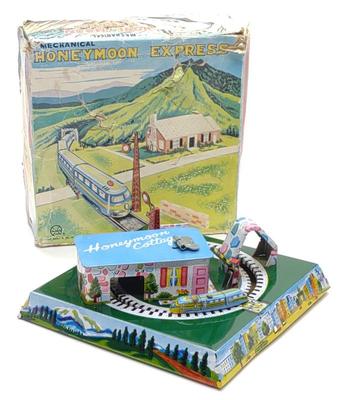 Sale Photo Thumbnail #210: Marx Honeymoon Express Windup Tin Toy w/ Box