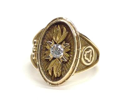 Sale Photo Thumbnail #76: 14K Gold Diamond C&P Telephone Signet Ring (sz 5)