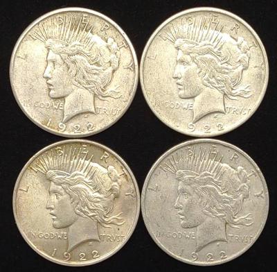 Sale Photo Thumbnail #329: (4) Peace Dollar US Coins (1922, 1922-S, 1922-D)