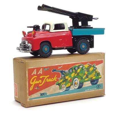 Sale Photo Thumbnail #174: Vintage Japan AA Gun Truck Tin Friction Toy w/ Box