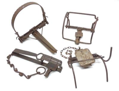 Sale Photo Thumbnail #472: 4 Antique & Vintage Animal Hunting Traps