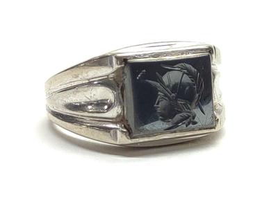 Sale Photo Thumbnail #215: 10K White Gold Intaglio Roman Soldier Ring sz 9.25