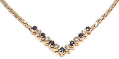 Sale Photo Thumbnail #26: 14K Gold Chevron Diamond & Sapphire Necklace (19")