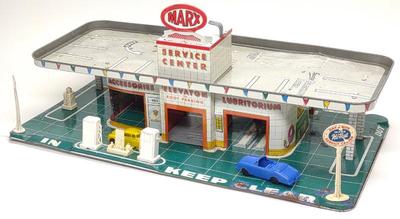 Sale Photo Thumbnail #222: Marx Service Center Tin Gas Station Toy Set
