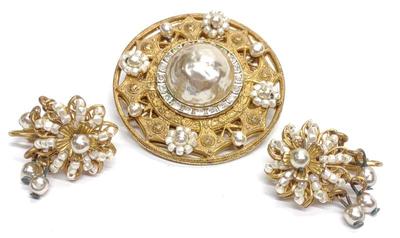Sale Photo Thumbnail #281: Vintage Miriam Haskell Brooch & Clip Earrings Set