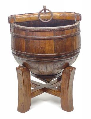 Sale Photo Thumbnail #491: Antique Chinese Wrought Iron Bound Well Bucket