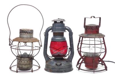Sale Photo Thumbnail #297: 3 Railroad Oil Lanterns (Dietz #39, Handlan PRR)