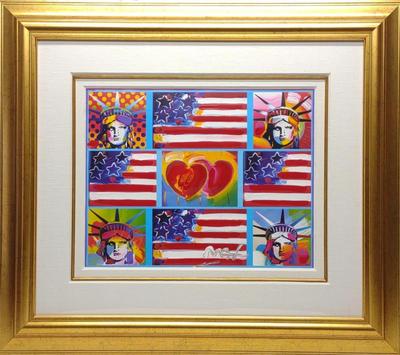 Sale Photo Thumbnail #15: Peter Max 4 Liberties Mixed Media Painting w/ COA