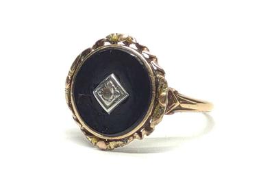 Sale Photo Thumbnail #209: Antique 10K Gold Onyx & Diamond Ring (sz 9)
