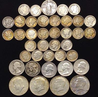 Sale Photo Thumbnail #341: (39) Silver US Coins (Mercury Dimes,Quarters, etc)