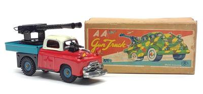 Sale Photo Thumbnail #40: Vintage Japan AA Gun Truck Tin Friction Toy w/ Box