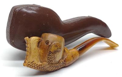 Sale Photo Thumbnail #214: Carved Meerschaum Eagle Claw Pipe w/ Case