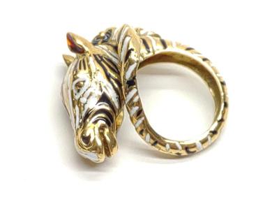 Sale Photo Thumbnail #7: Designer 18K Gold & Enamel Zebra Ring (sz 5.75)