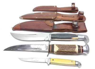 Sale Photo Thumbnail #268: (3) Vintage Fixed Blade Knives (Queen & Edge)