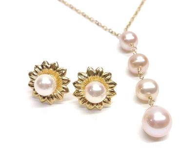 Sale Photo Thumbnail #128: 14K Gold Pink Pearl Drop Necklace & Earring Set