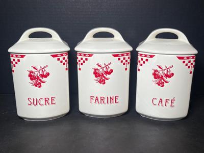 Le Comptior De Famille Prim Style France Canisters, Red Cherry Design