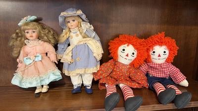 Geppedo Porcelain Dolls & Raggedy Ann Set
