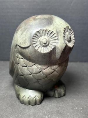 Gray Soapstone Owl Sculpture, Oliver Thorn, Made In Nanaimo, B.C. 