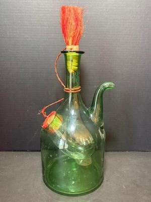 Vintage Hand Blown Green Glass Italian Wine Decanter