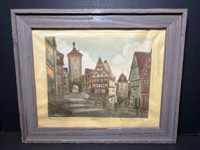 Silk Screen by Ernst Geissendorfer "Rothenburg Ob Der Tauber Am Marktplatz, Germany, Signed Framed