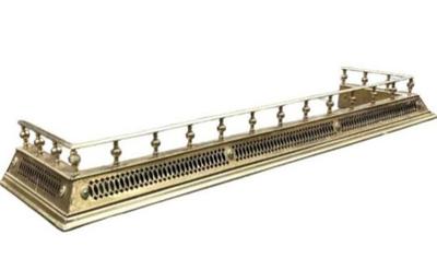 Antique Brass Fireplace Fender - English Brass - Circa 1840 - Bobbin Rail And Top - 61 X 16 Inches