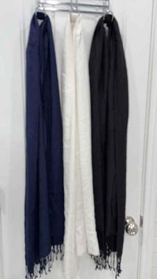 3 scarves black white blue) a various sizes & materials