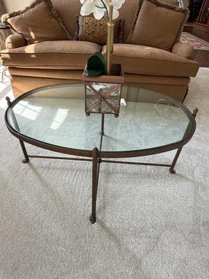Oval Metal and Glass Petite coffee table - 24”w x 36”l x 19”h