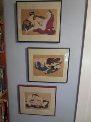 Sale Photo Thumbnail #65: Erotic Asian paintings in bold colors- framed and matted.  Sold individually or as a set.
