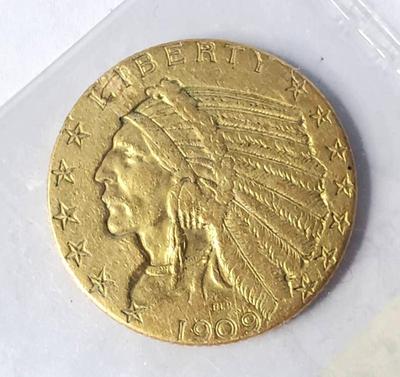 1909 5 indian head gold coin