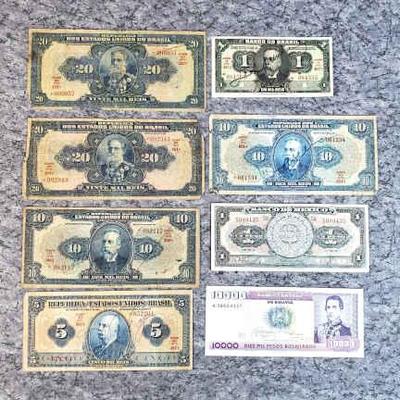 Vintage south american paper currency brazil mexico, some autographed