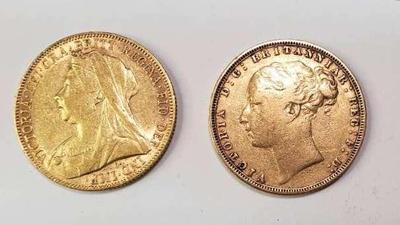 1876 and 1899 british sovereign coins