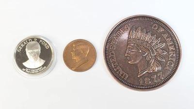 Collector s commemorative jfk, ford and 3 inch indian penny coins