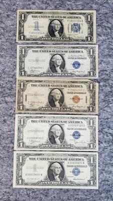 1934 1935, 1957 silver certificate one dollar bills