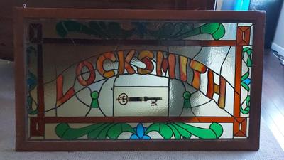 LARGE STAINED GLASS "LOCKSMITH" SIGN 